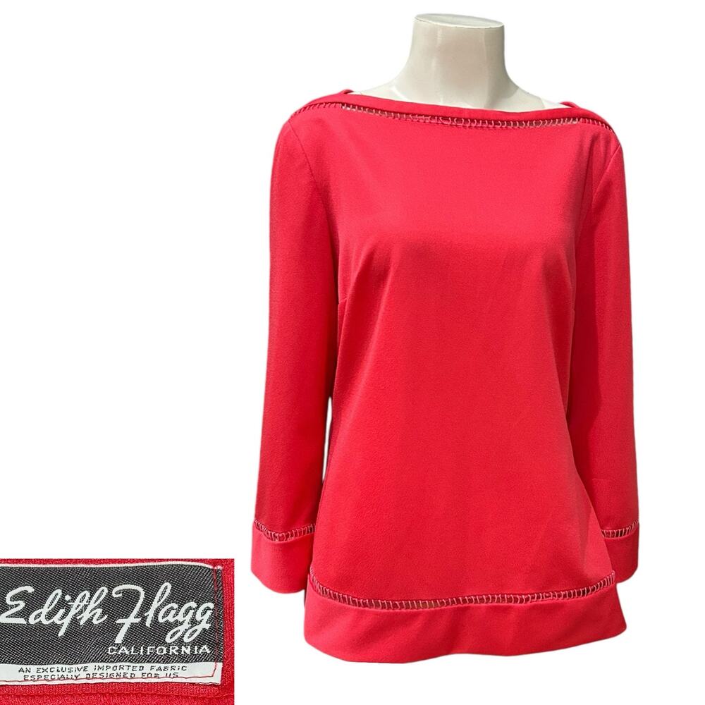 Vintage 60s Edith Flagg Pink Cutout Tunic Blouse Top Boatneck / Medium -